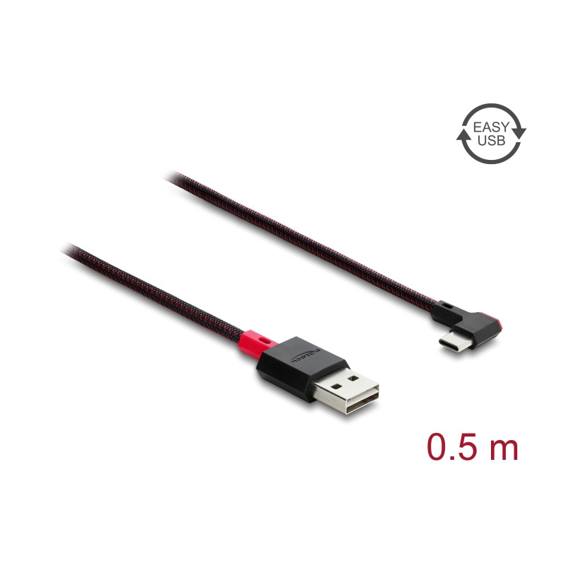 Delock EASY-USB 2.0 Kabel Typ-A Stecker zu USB Type-C™ Stecker gewinkelt links / rechts 0,5 m schwarz