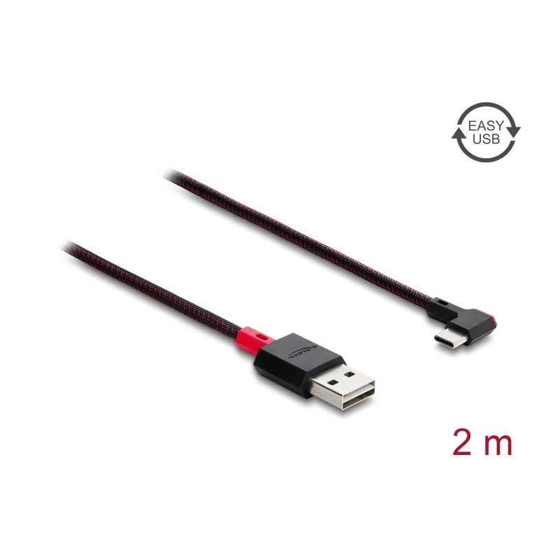 Delock EASY-USB 2.0 Kabel Typ-A Stecker zu USB Type-C™ Stecker gewinkelt links / rechts 2 m schwarz