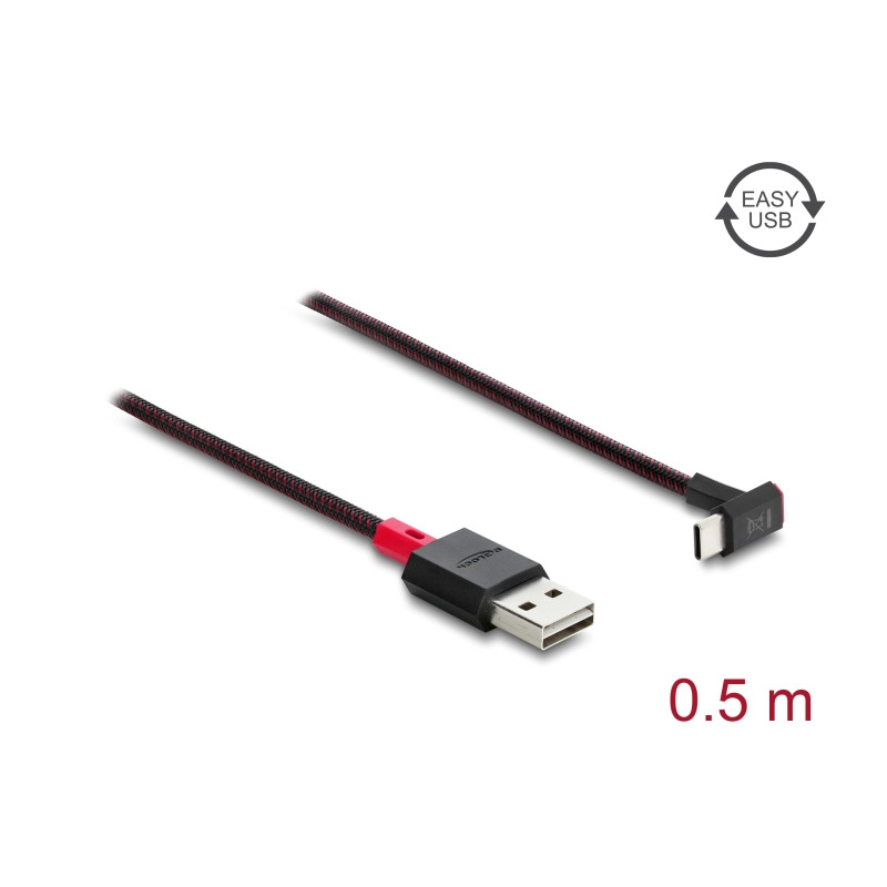 Delock EASY-USB 2.0 Kabel Typ-A Stecker zu USB Type-C™ Stecker gewinkelt oben / unten 0,5 m schwarz