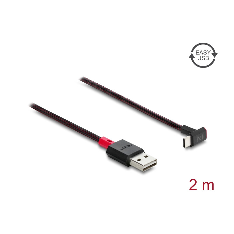 Delock EASY-USB 2.0 Kabel Typ-A Stecker zu USB Type-C™ Stecker gewinkelt oben / unten 2 m schwarz