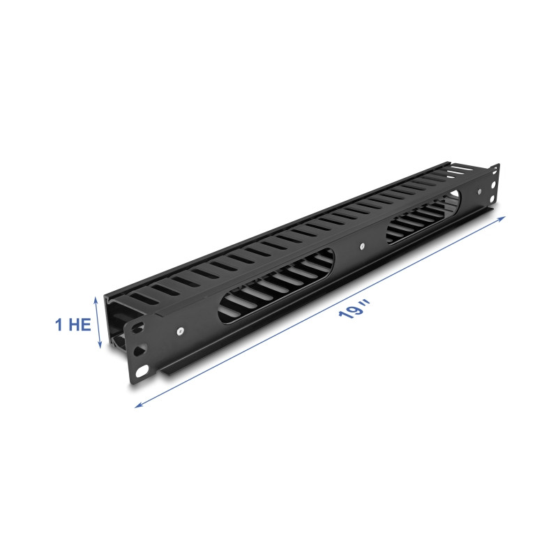 Delock 19″ 1 HE Kabelmanagement Rangierpanel mit 2 Öffnungen Metall / Kunststoff schwarz