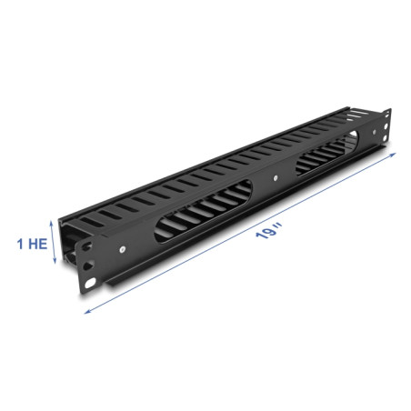 Delock 19″ 1 HE Kabelmanagement Rangierpanel mit 2 Öffnungen Metall / Kunststoff schwarz