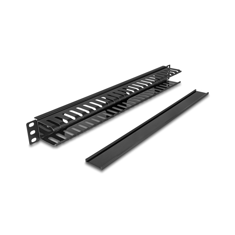 Delock 19″ 1 HE Kabelmanagement Rangierpanel mit 2 Öffnungen Metall / Kunststoff schwarz
