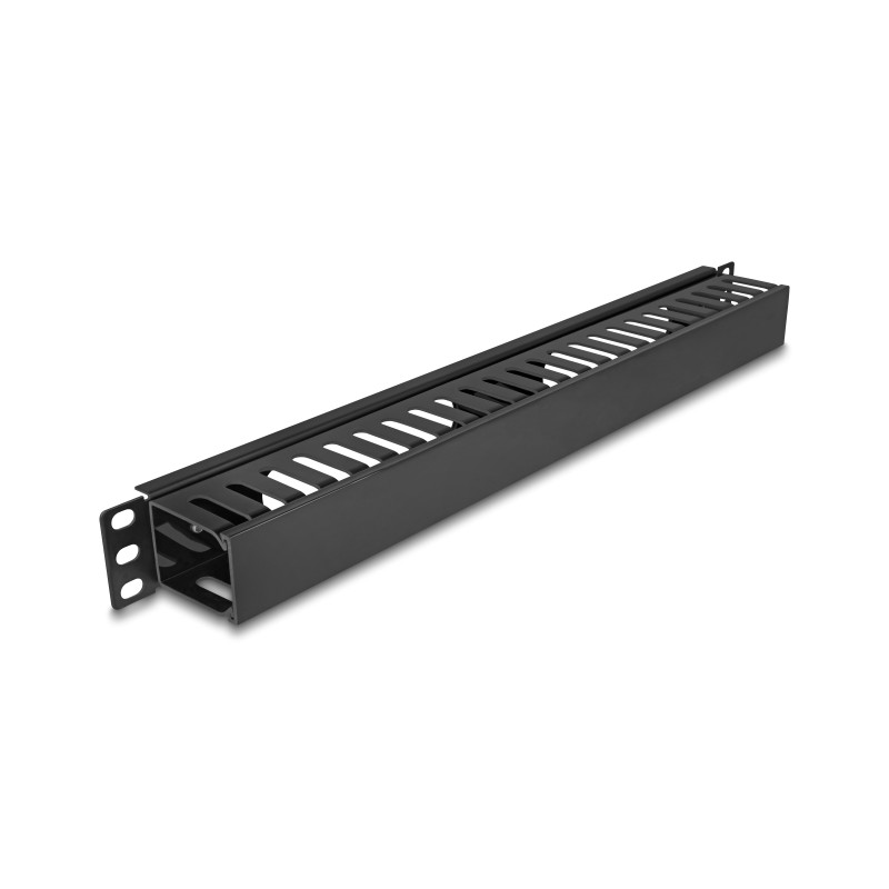 Delock 19″ 1 HE Kabelmanagement Rangierpanel mit 2 Öffnungen Metall / Kunststoff schwarz