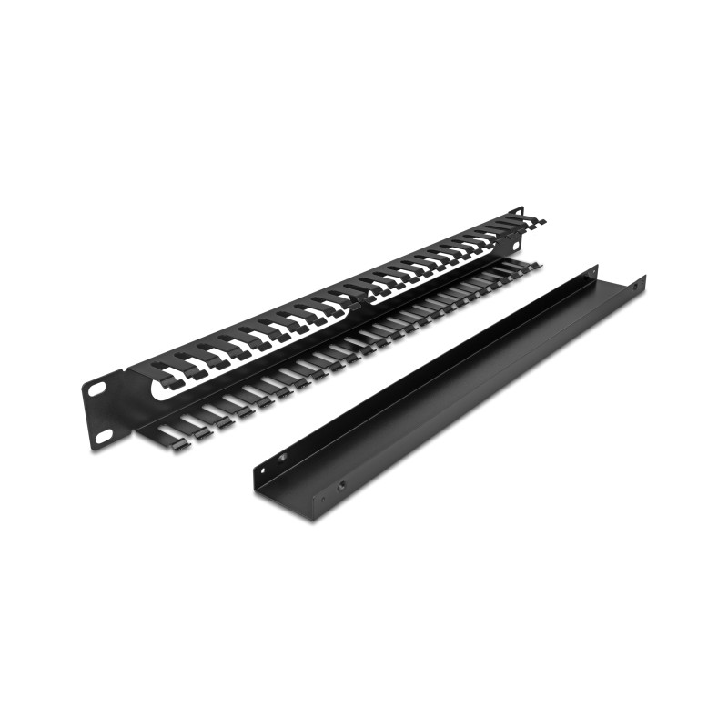 Delock 19″ 1 HE Kabelmanagement Rangierpanel mit 2 Öffnungen 1 HE Metall schwarz