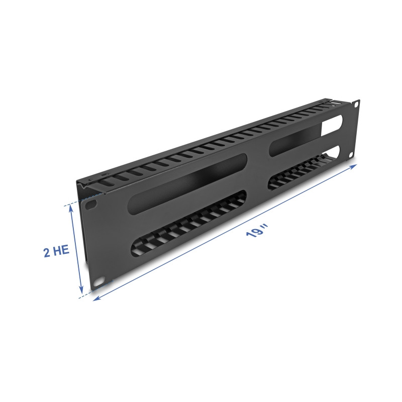 Delock 19″ 2 HE Kabelmanagement Rangierpanel mit 4 Öffnungen Metall schwarz
