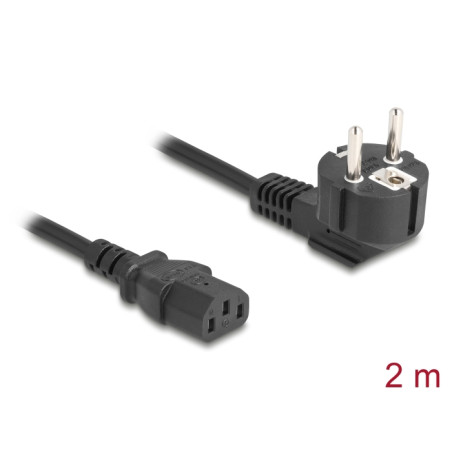 Delock Netzkabel PC Schutzkontaktstecker CEE 7/7 90° gewinkelt auf C13 Buchse, 2 m, 3 x 1,00 mm² schwarz