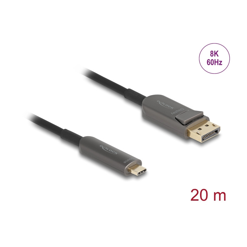 Delock Aktives Optisches Kabel USB Type-C™ zu DisplayPort 8K 60 Hz 40 Gbps 20 m