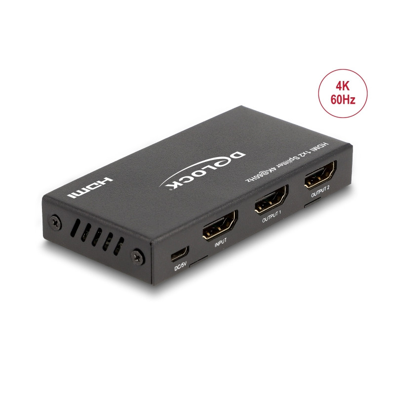 Delock HDMI Splitter 1 x HDMI in zu 2 x HDMI out 4K 60 Hz mit Downscaler