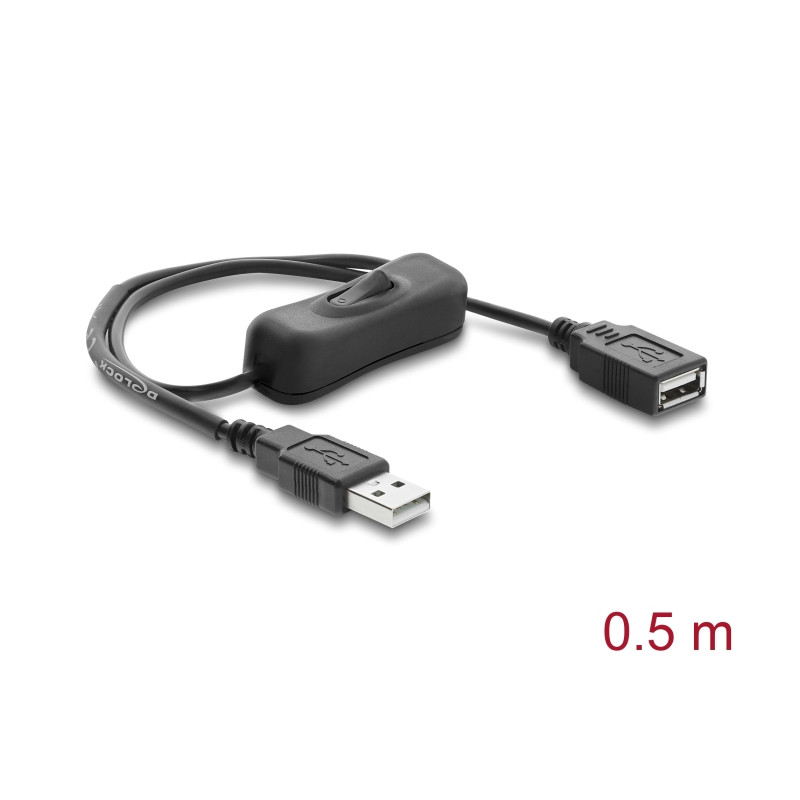 Delock USB Stromversorgungskabel Typ-A Stecker zu Buchse mit Schalter 0,5 m