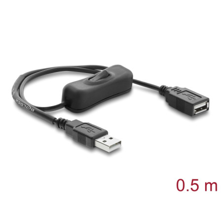 Delock USB Stromversorgungskabel Typ-A Stecker zu Buchse mit Schalter 0,5 m