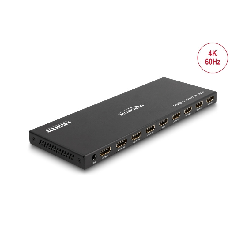 Delock HDMI Splitter 1 x HDMI in zu 8 x HDMI out 4K 60 Hz mit Downscaler