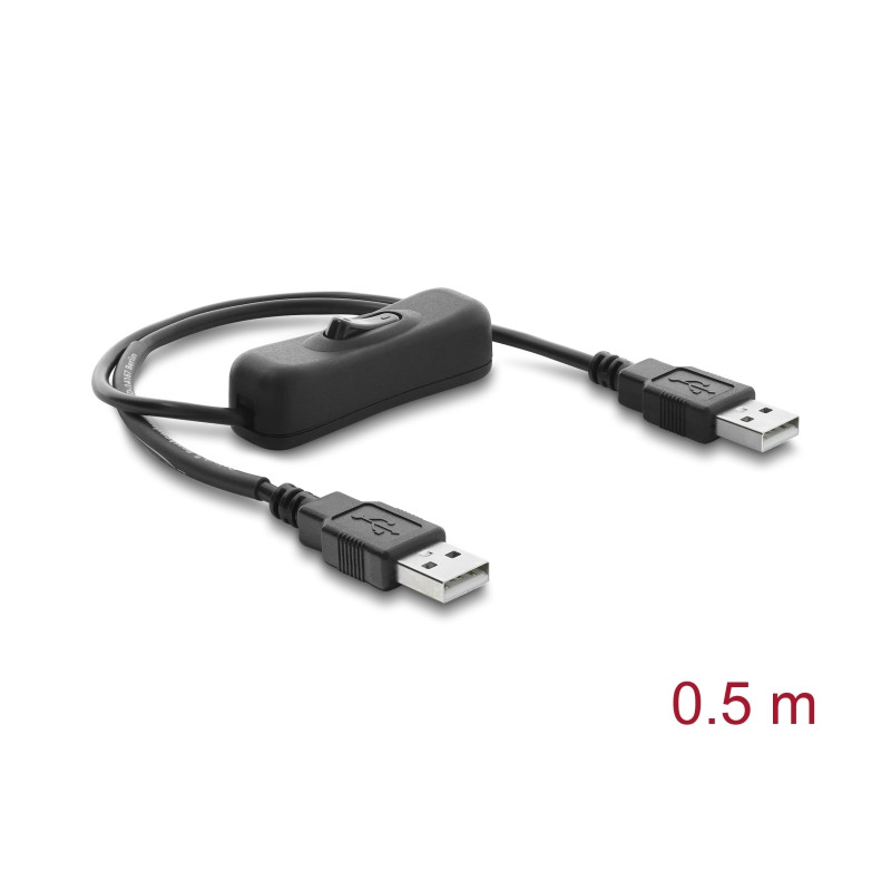Delock USB Stromversorgungskabel Typ-A Stecker zu Stecker mit Schalter 0,5 m