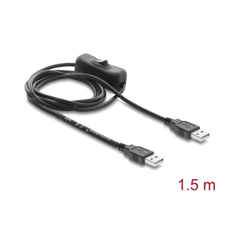 Delock USB Stromversorgungskabel Typ-A Stecker zu Stecker mit Schalter 1,5 m