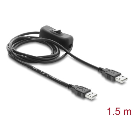Delock USB Stromversorgungskabel Typ-A Stecker zu Stecker mit Schalter 1,5 m