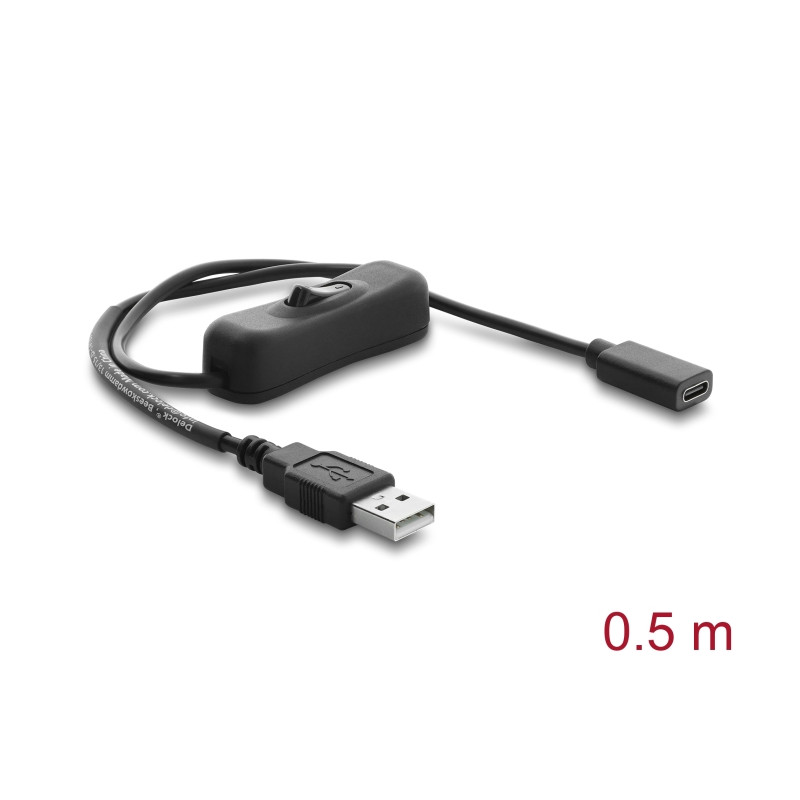 Delock USB Stromversorgungskabel Typ-A Stecker zu USB Type-C™ Buchse mit Schalter 0,5 m
