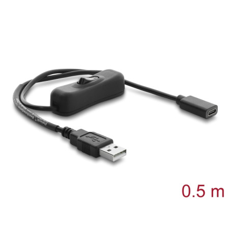 Delock USB Stromversorgungskabel Typ-A Stecker zu USB Type-C™ Buchse mit Schalter 0,5 m