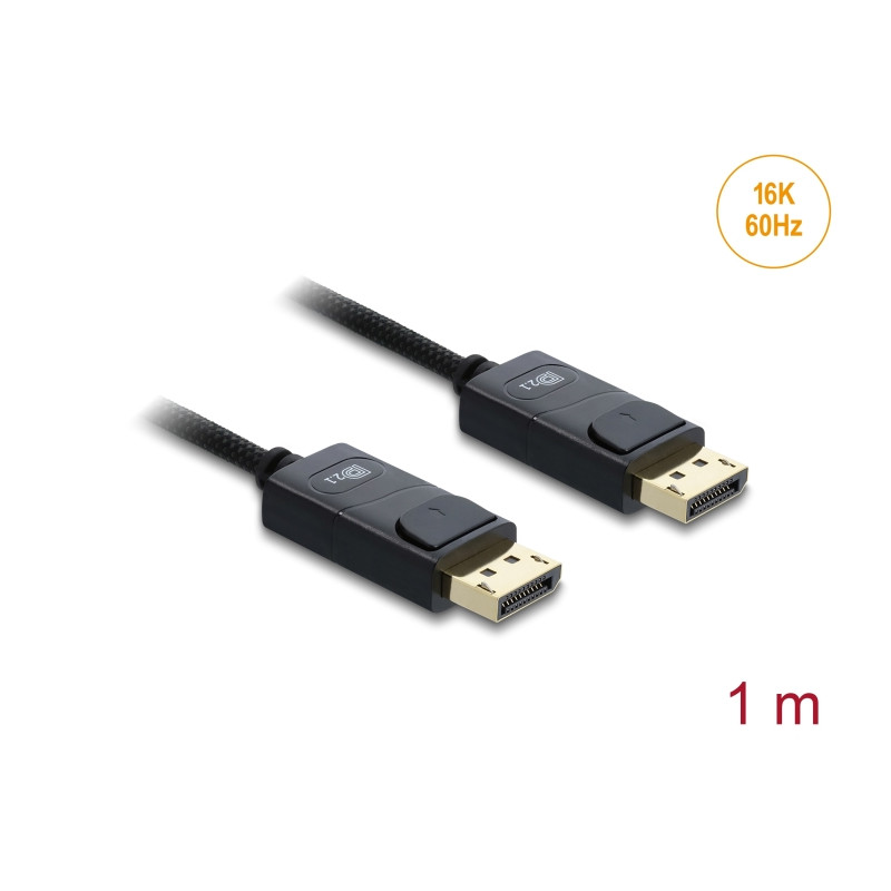 Delock Koaxiales DisplayPort Kabel 16K 60 Hz 80 Gbps mit Geflechtmantel 1 m