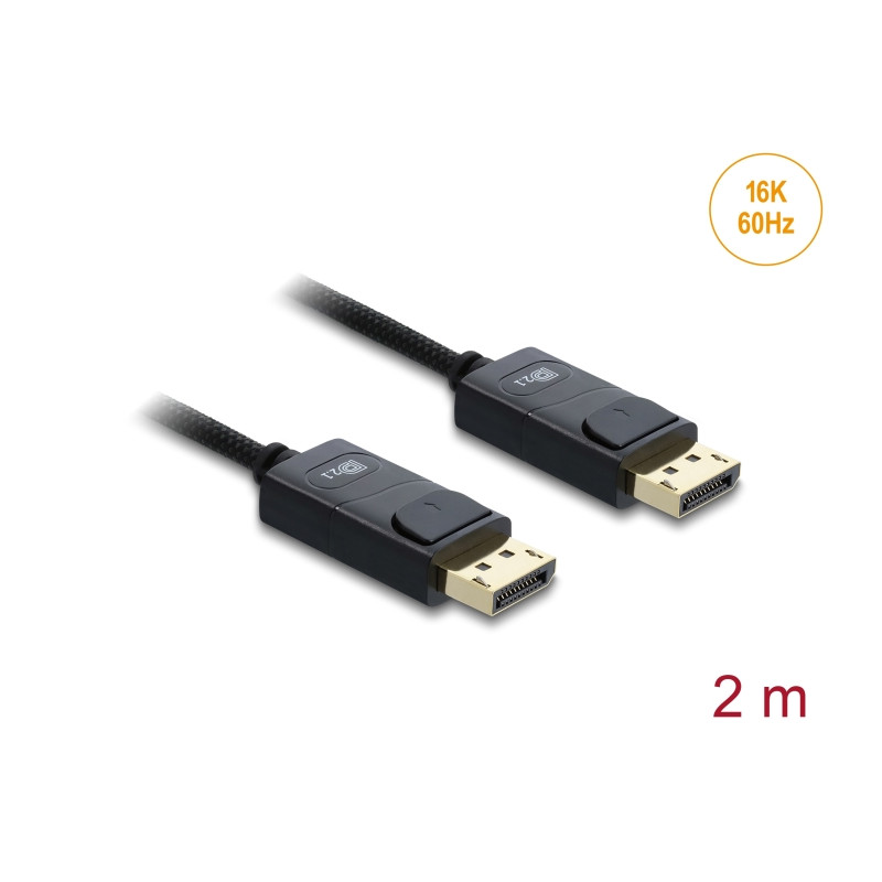 Delock Koaxiales DisplayPort Kabel 16K 60 Hz 80 Gbps mit Geflechtmantel 2 m