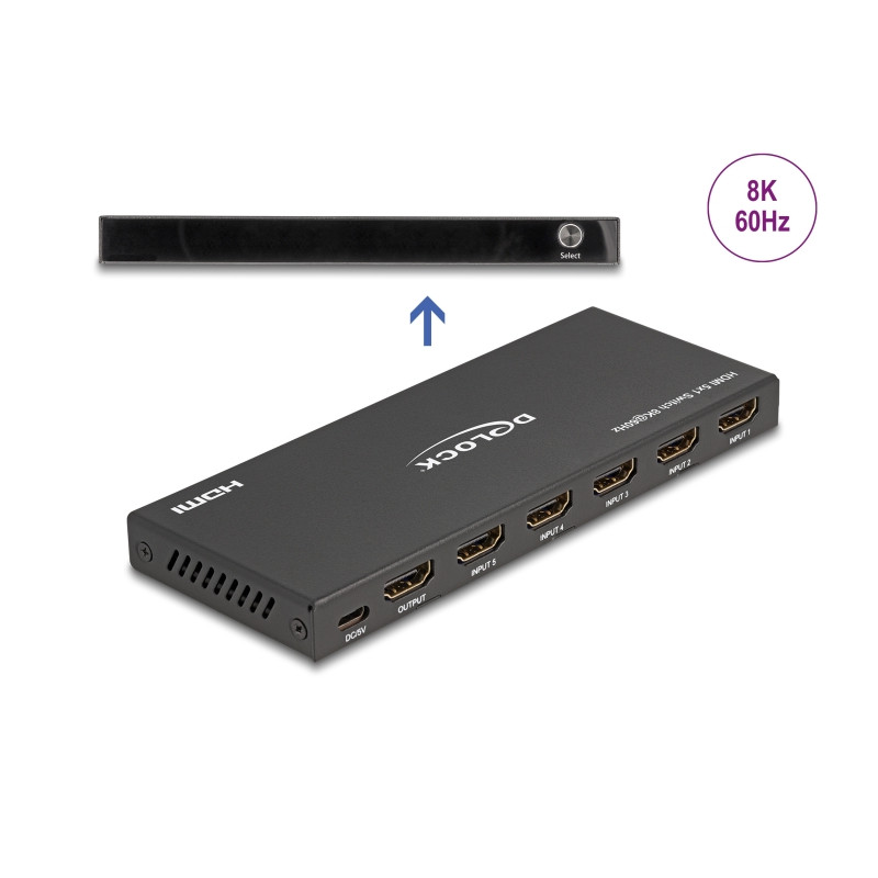 Delock HDMI Switch 5 x HDMI in zu 1 x HDMI out 8K 60 Hz
