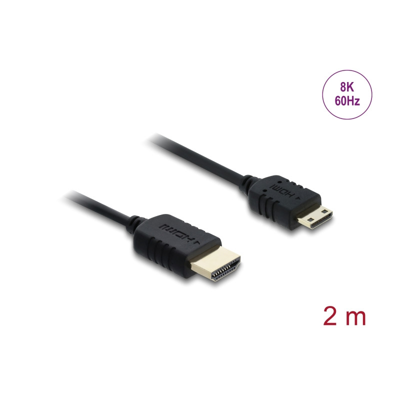 Delock Koaxiales High Speed HDMI Kabel HDMI Stecker zu Mini HDMI Stecker 8K 60 Hz 2 m