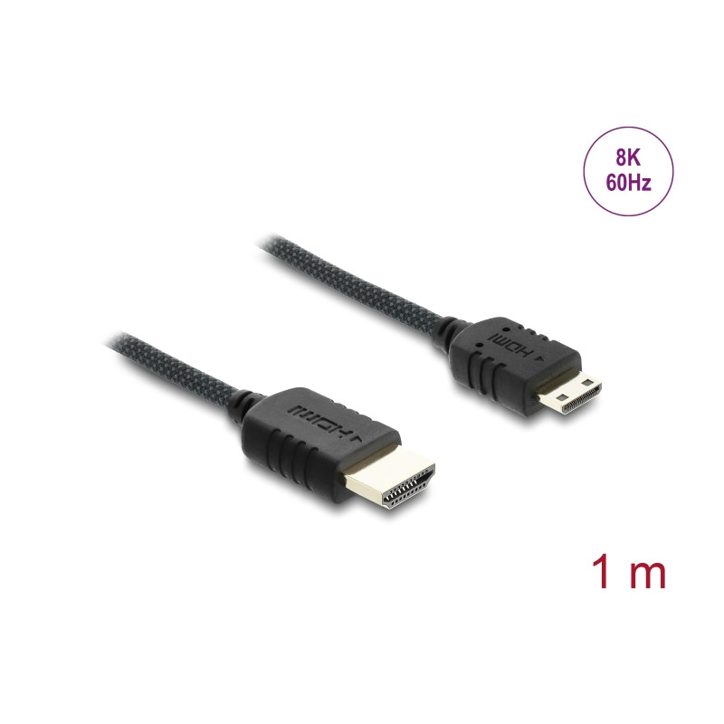 Delock Koaxiales High Speed HDMI Kabel HDMI Stecker zu Mini HDMI Stecker 8K 60 Hz mit Geflechtmantel 1 m