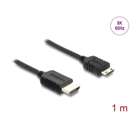 Delock Koaxiales High Speed HDMI Kabel HDMI Stecker zu Mini HDMI Stecker 8K 60 Hz mit Geflechtmantel 1 m