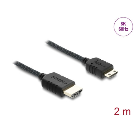 Delock Koaxiales High Speed HDMI Kabel HDMI Stecker zu Mini HDMI Stecker 8K 60 Hz mit Geflechtmantel 2 m