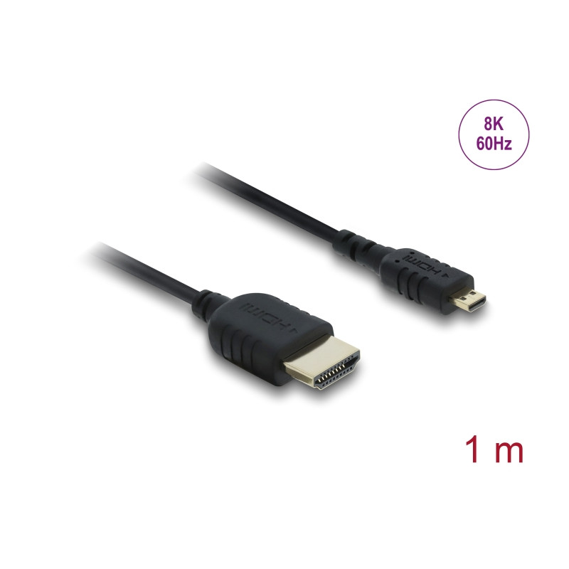 Delock Koaxiales High Speed HDMI Kabel HDMI Stecker zu Micro HDMI Stecker 8K 60 Hz 1 m
