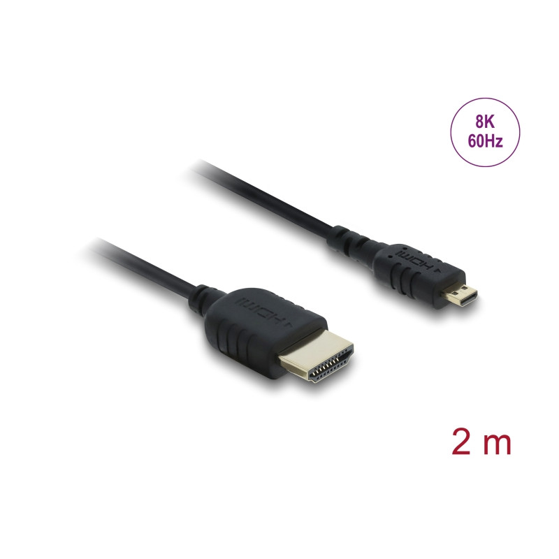 Delock Koaxiales High Speed HDMI Kabel HDMI Stecker zu Micro HDMI Stecker 8K 60 Hz 2 m