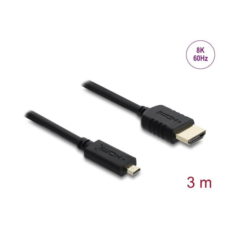 Delock Koaxiales High Speed HDMI Kabel HDMI Stecker zu Micro HDMI Stecker 8K 60 Hz 3 m