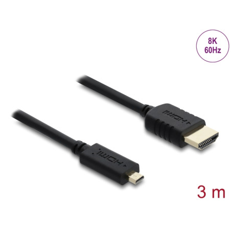 Delock Koaxiales High Speed HDMI Kabel HDMI Stecker zu Micro HDMI Stecker 8K 60 Hz 3 m