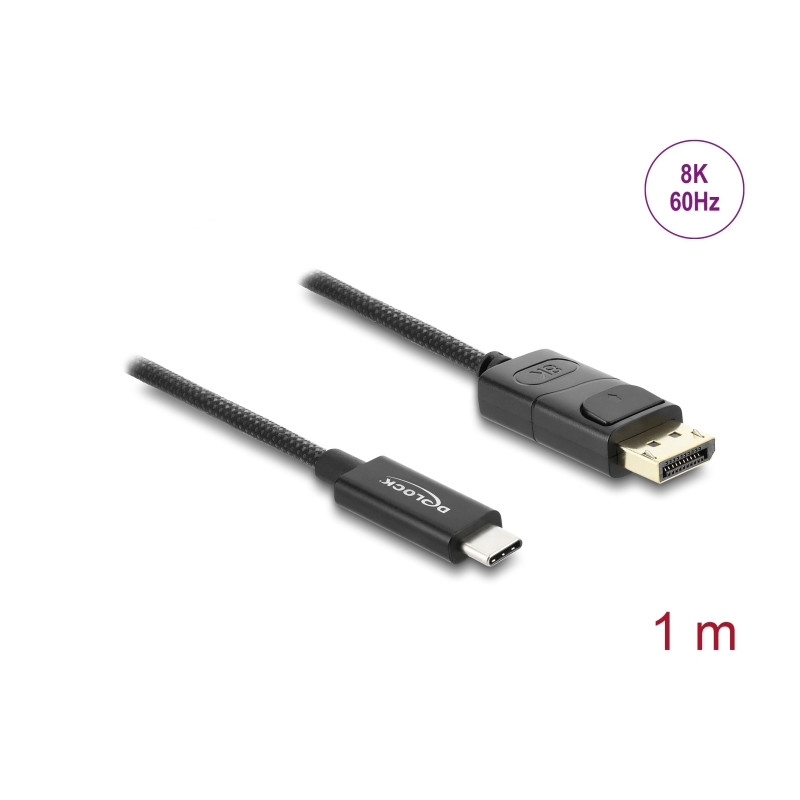 Delock Koaxiales USB Type-C™ zu DisplayPort Kabel (DP Alt Mode) 4K 60 Hz mit Geflechtmantel 1 m