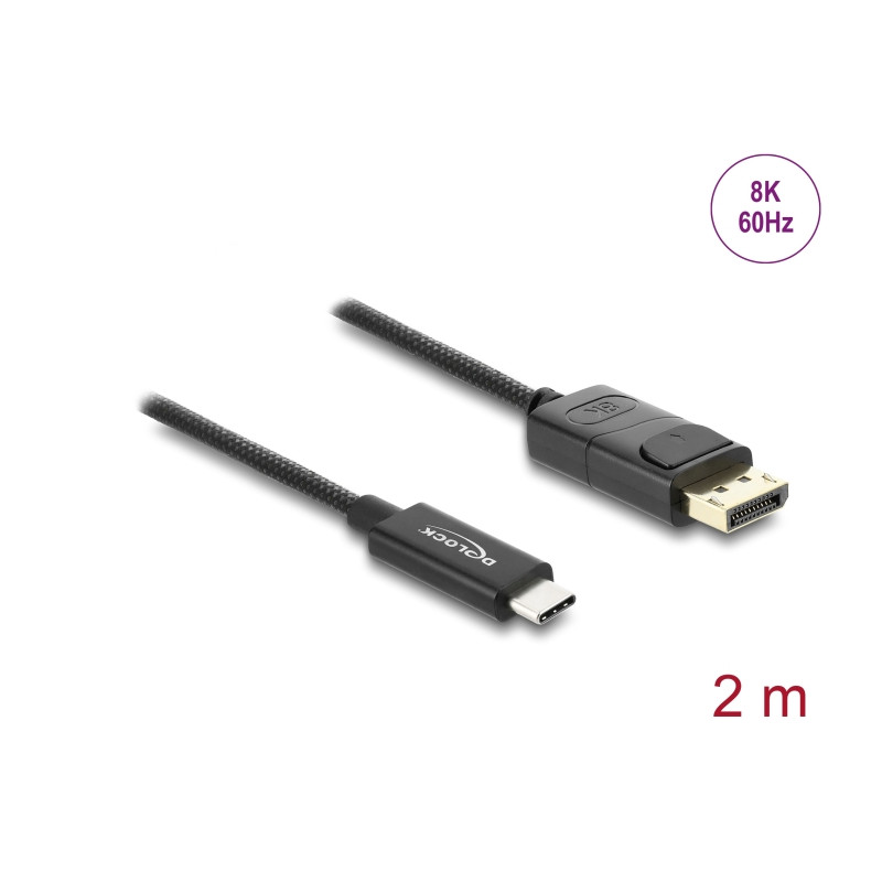 Delock Koaxiales USB Type-C™ zu DisplayPort Kabel (DP Alt Mode) 4K 60 Hz mit Geflechtmantel 2 m