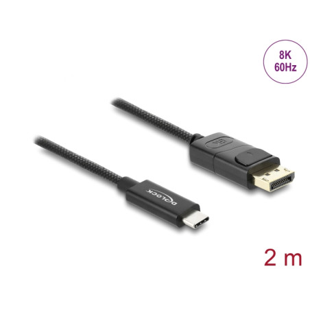Delock Koaxiales USB Type-C™ zu DisplayPort Kabel (DP Alt Mode) 4K 60 Hz mit Geflechtmantel 2 m