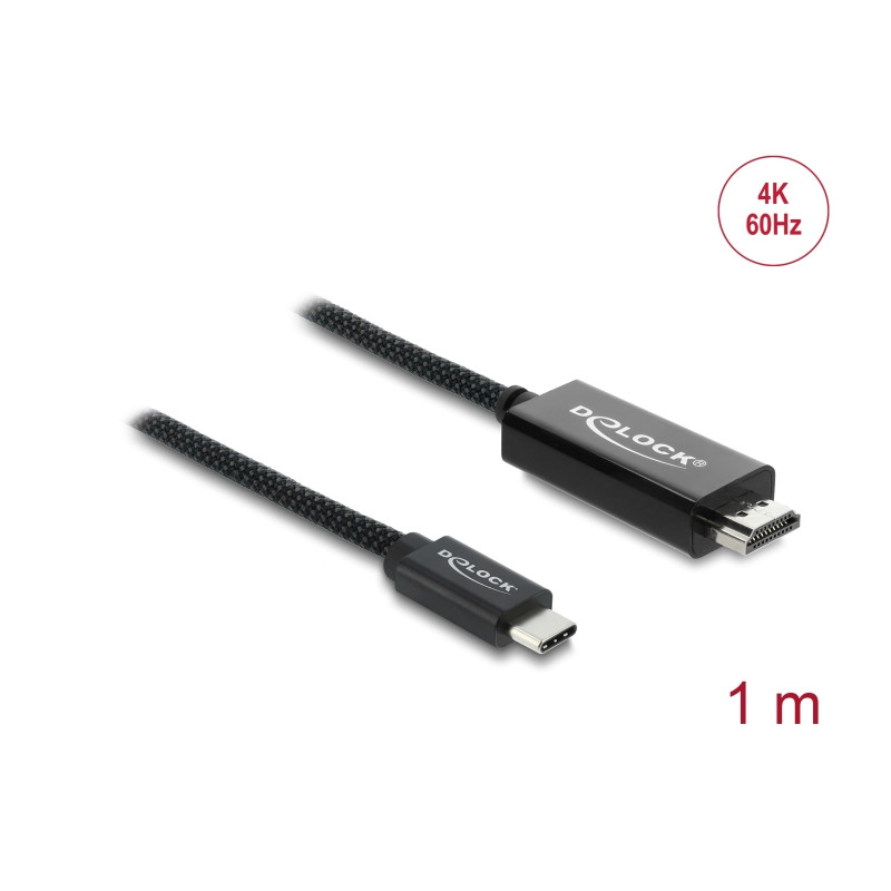 Delock Koaxiales USB Type-C™ zu HDMI Kabel (DP Alt Mode) 4K 60 Hz mit Geflechtmantel 1 m