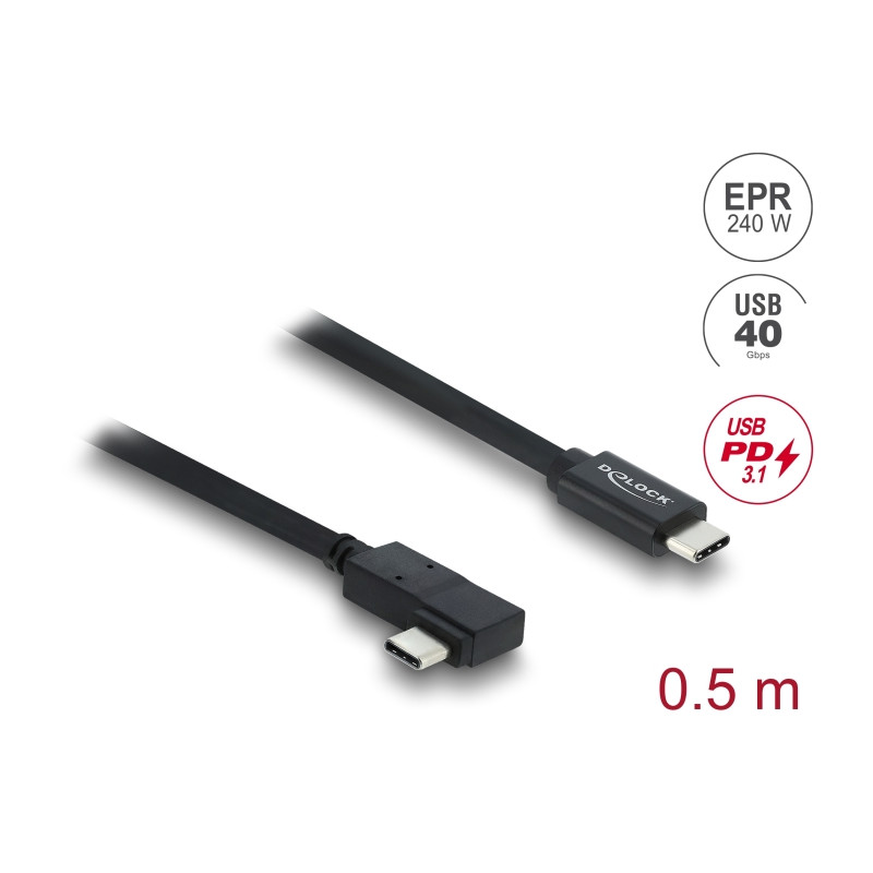 Delock Koaxiales USB 40 Gbps Kabel gewinkelt links / rechts USB PD 3.1 240 W 0,5 m
