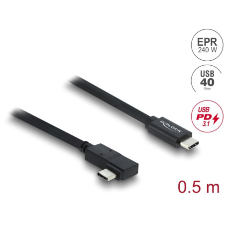 Delock Koaxiales USB 40 Gbps Kabel gewinkelt links / rechts USB PD 3.1 240 W 0,5 m