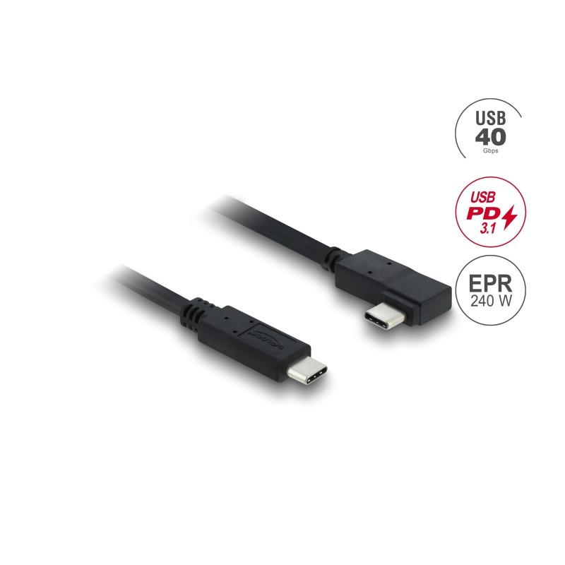 Delock Koaxiales USB 40 Gbps Kabel gewinkelt links / rechts USB PD 3.1 240 W 1 m