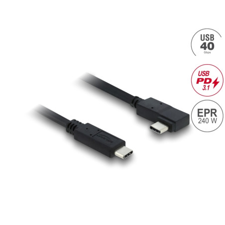 Delock Koaxiales USB 40 Gbps Kabel gewinkelt links / rechts USB PD 3.1 240 W 1 m