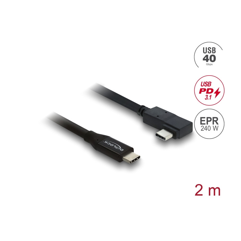 Delock Koaxiales USB 40 Gbps Kabel gewinkelt links / rechts USB PD 3.1 240 W 2 m