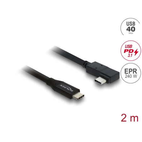 Delock Koaxiales USB 40 Gbps Kabel gewinkelt links / rechts USB PD 3.1 240 W 2 m