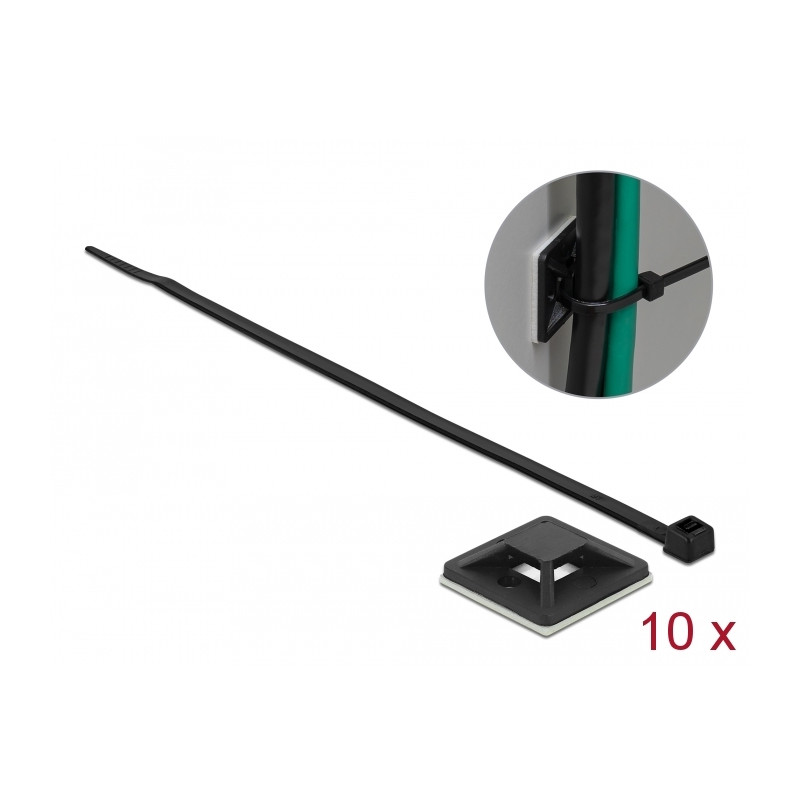 Delock Befestigungssockel 30 x 30 mm mit Kabelbinder L 200 x B 4,8 mm schwarz