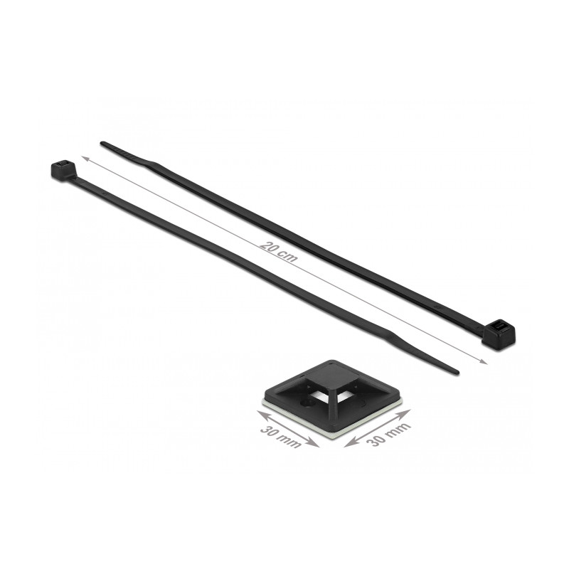Delock Befestigungssockel 30 x 30 mm mit Kabelbinder L 200 x B 4,8 mm schwarz