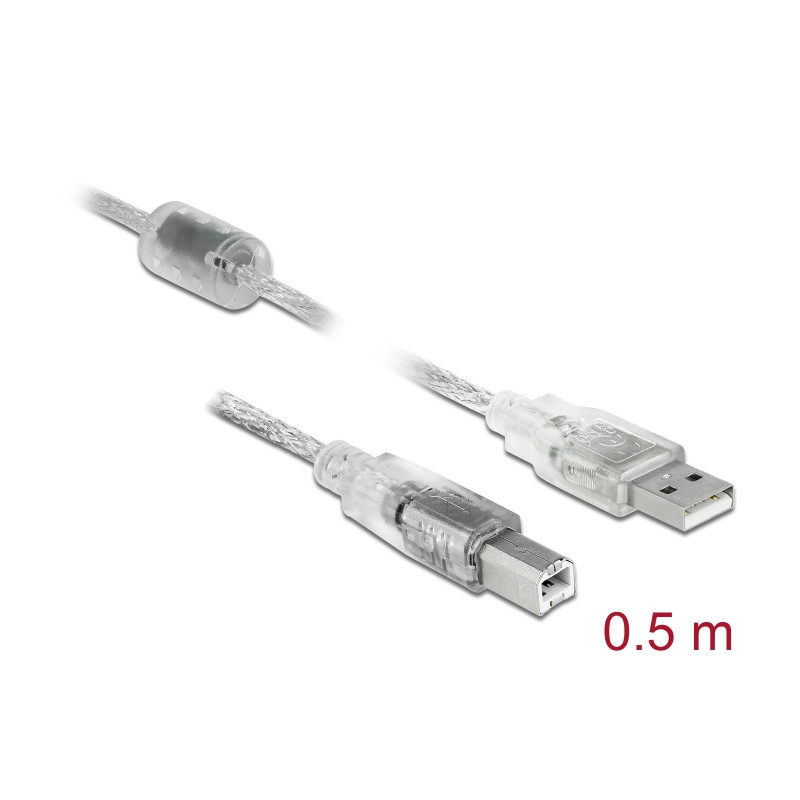 Delock Kabel USB 2.0 Typ-A Stecker - USB 2.0 Typ-B Stecker 0,5 m transparent