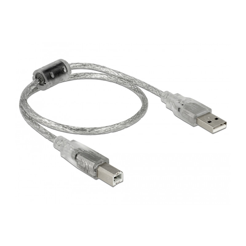 Delock Kabel USB 2.0 Typ-A Stecker - USB 2.0 Typ-B Stecker 0,5 m transparent
