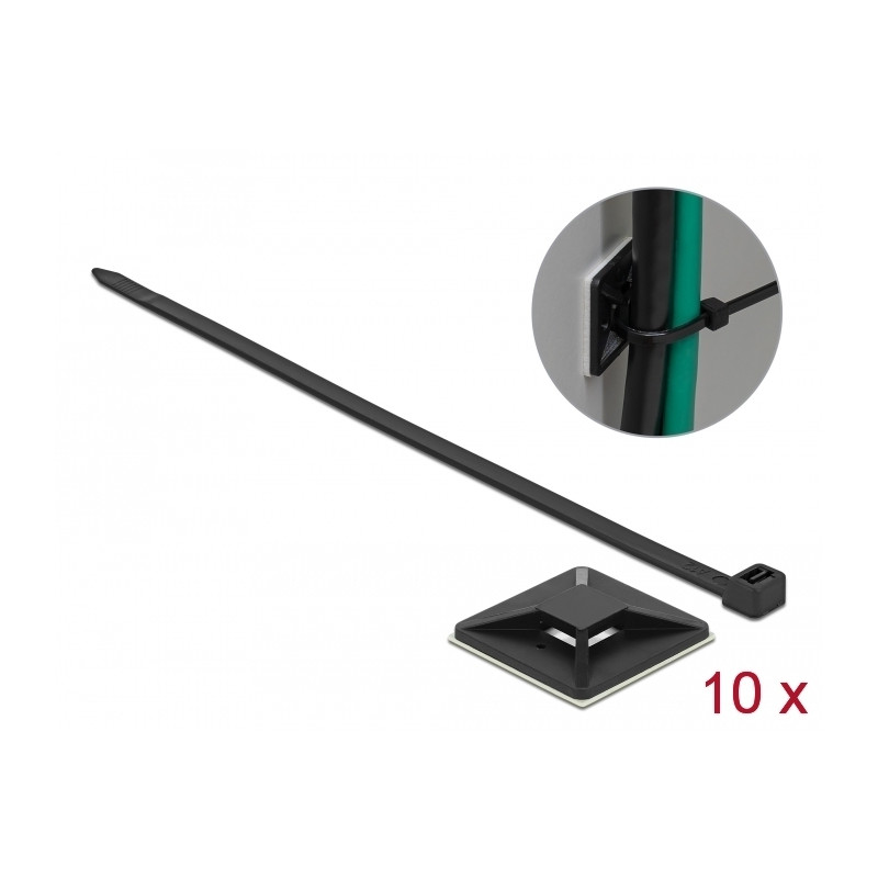Delock Befestigungssockel 40 x 40 mm mit Kabelbinder L 250 x B 7,2 mm schwarz