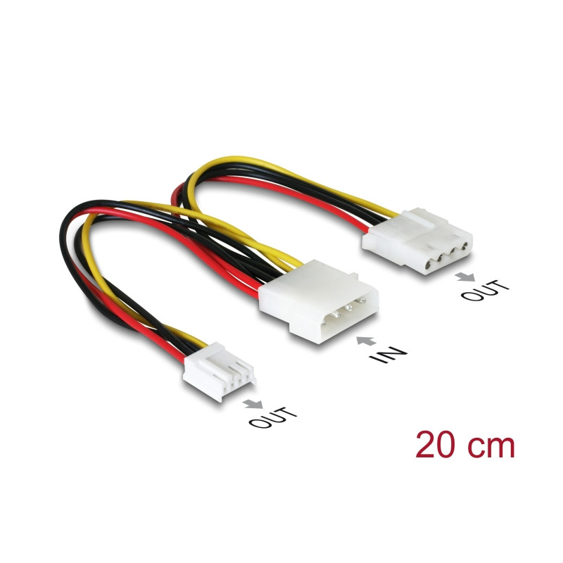 Delock Powerkabel Molex 4pin Stecker zu Molex 4pin Buchse und 4 Pin Floppy