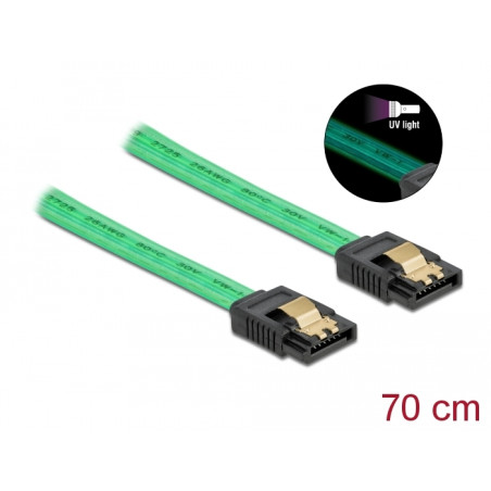 Delock SATA 6 Gb/s Kabel UV Leuchteffekt grün 70 cm