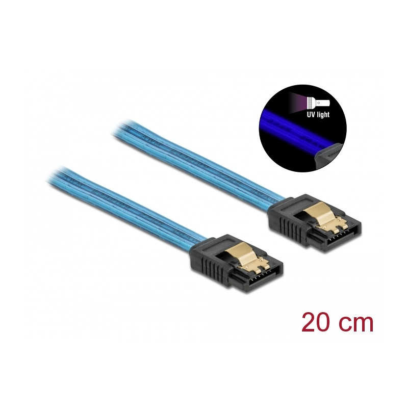Delock SATA 6 Gb/s Kabel UV Leuchteffekt blau 20 cm